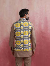 trueBrowns Men's Beige Ikat Reversible  Nehru Jacket