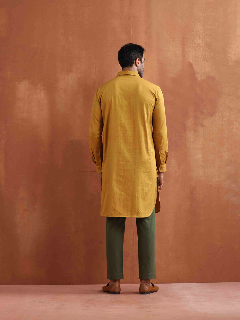 trueBrowns Men's Mustard Cotton Kurta