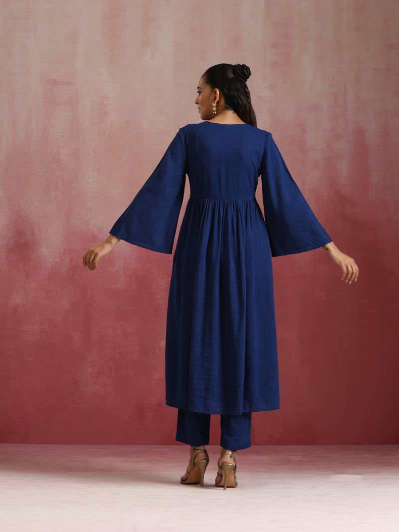 trueBrowns Blue Cotton Dobby Kurta Set