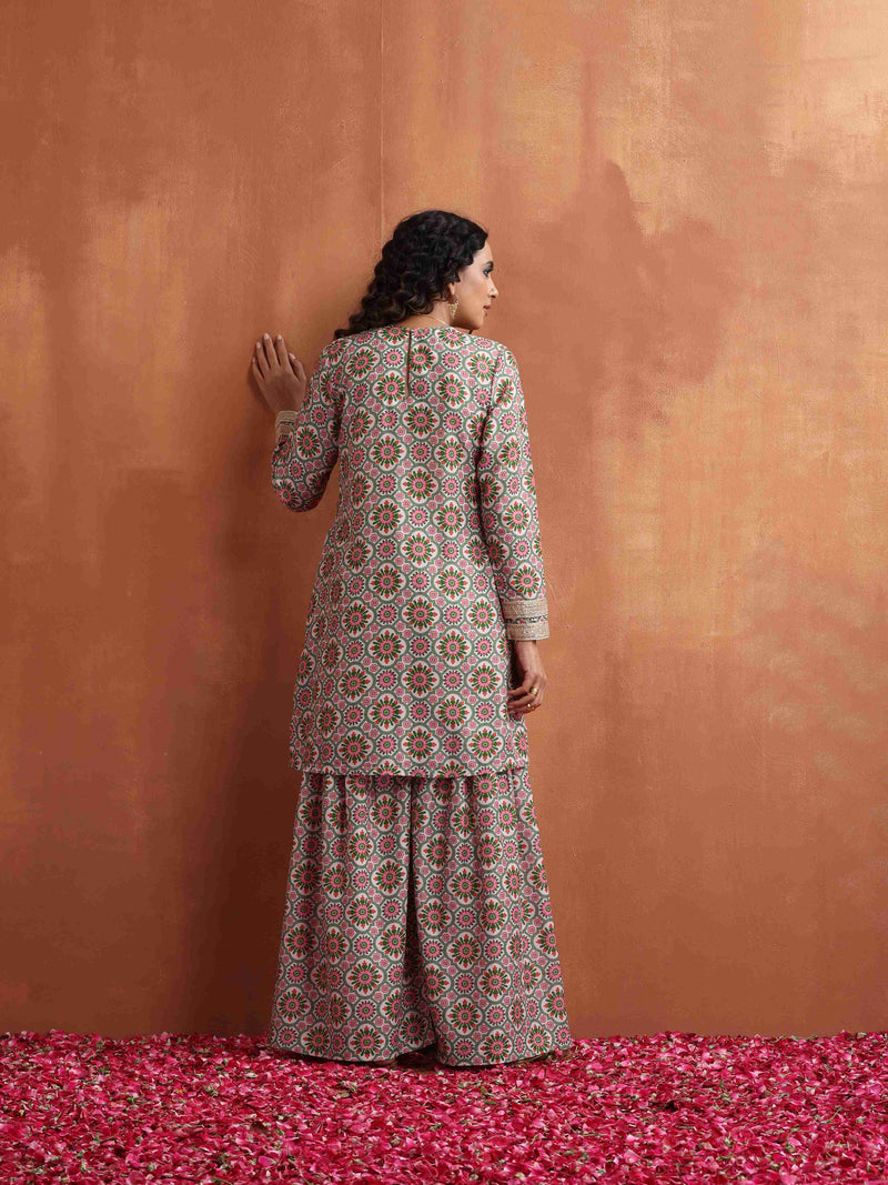 trueBrowns Off White Geometric Print Sharara Set