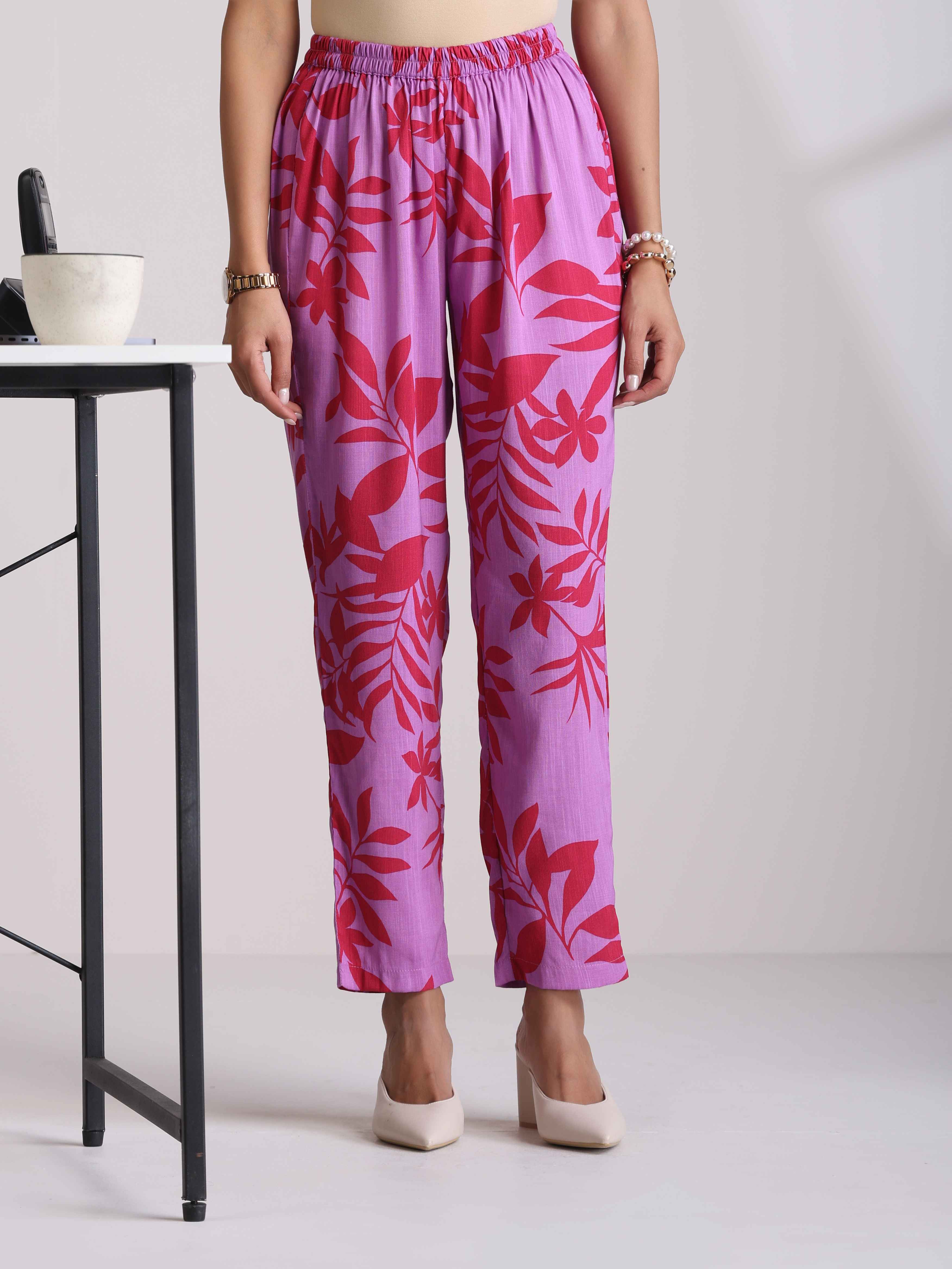 trueBrowns Purple Print Straight Kurta Set