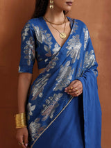 trueBrowns Blue Metallic Ready To Wear Saree