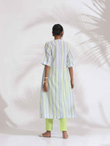 trueBrowns White Cotton Multi Stripe Flared Kurta Set