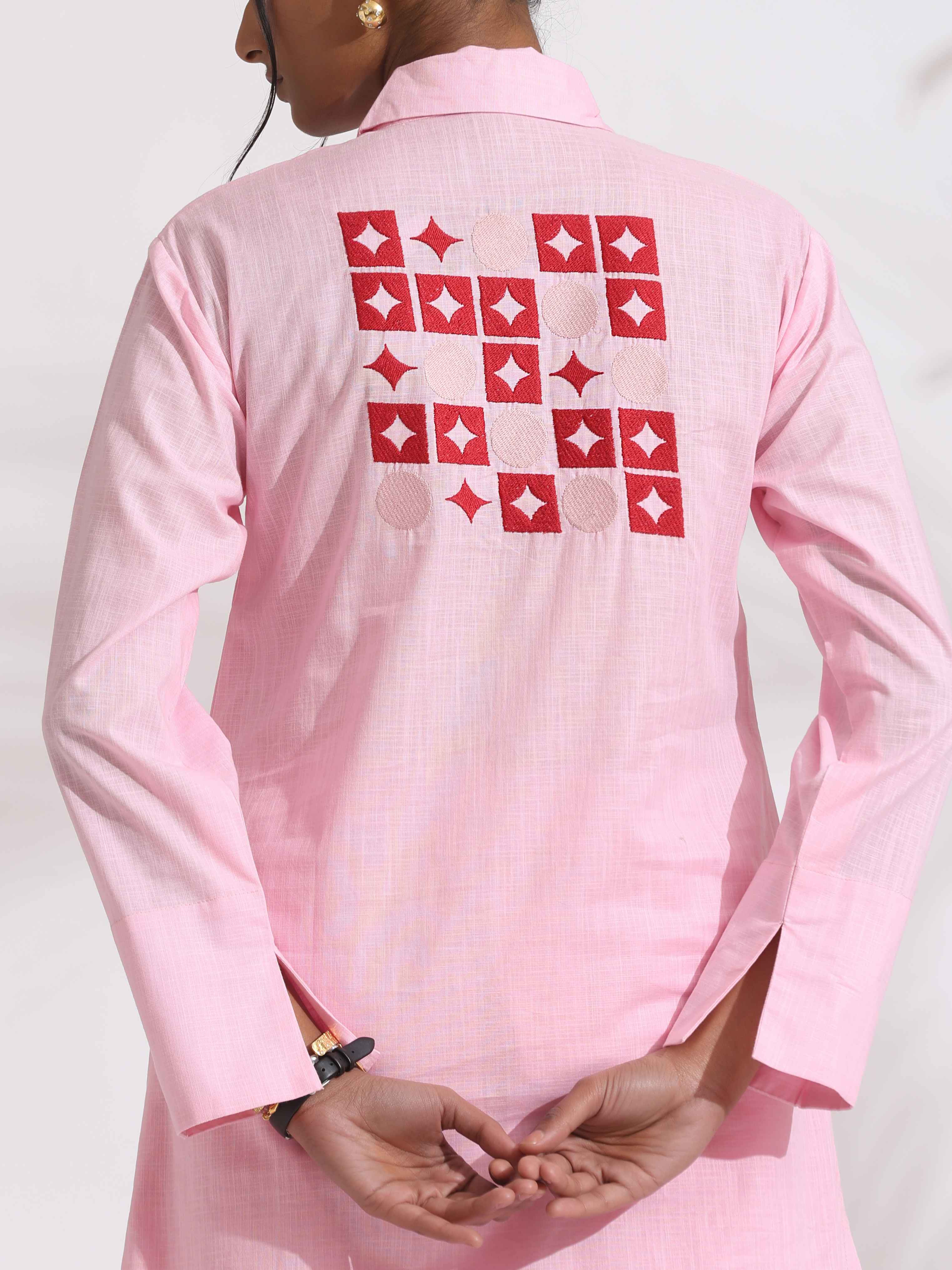 trueBrowns Pink Cotton Embroidered Kurta Set