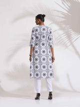 trueBrowns White Cotton Geometric Print Angrakha Kurta Set