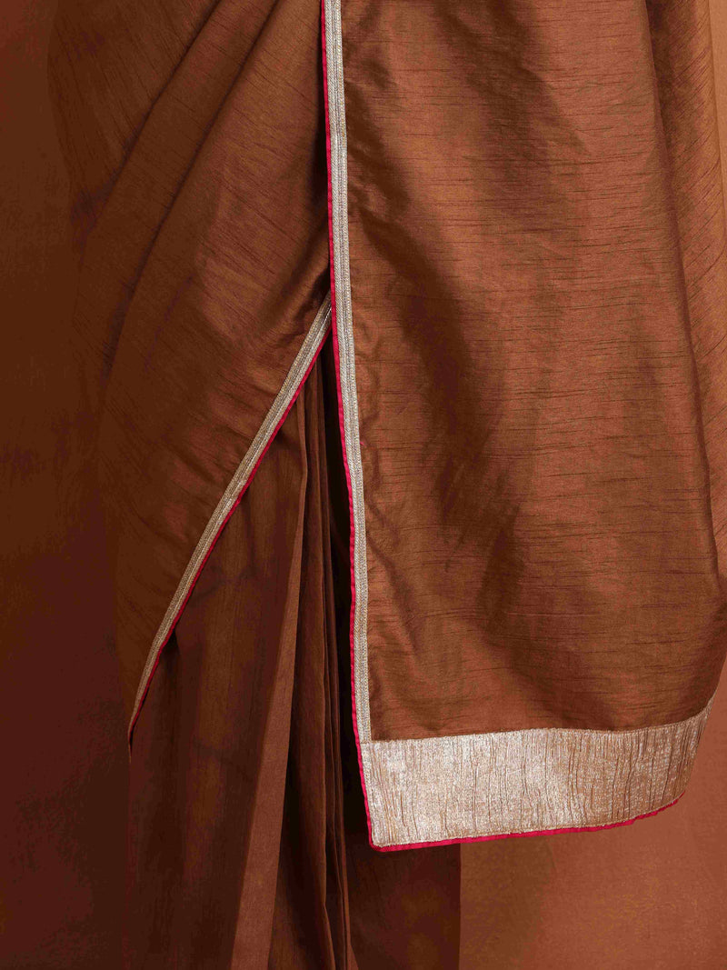 trueBrowns Brown Silk Ready To Wear Saree