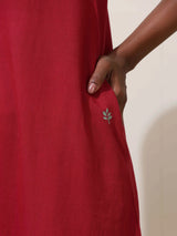 trueBrowns Maroon Cotton Linen Dress