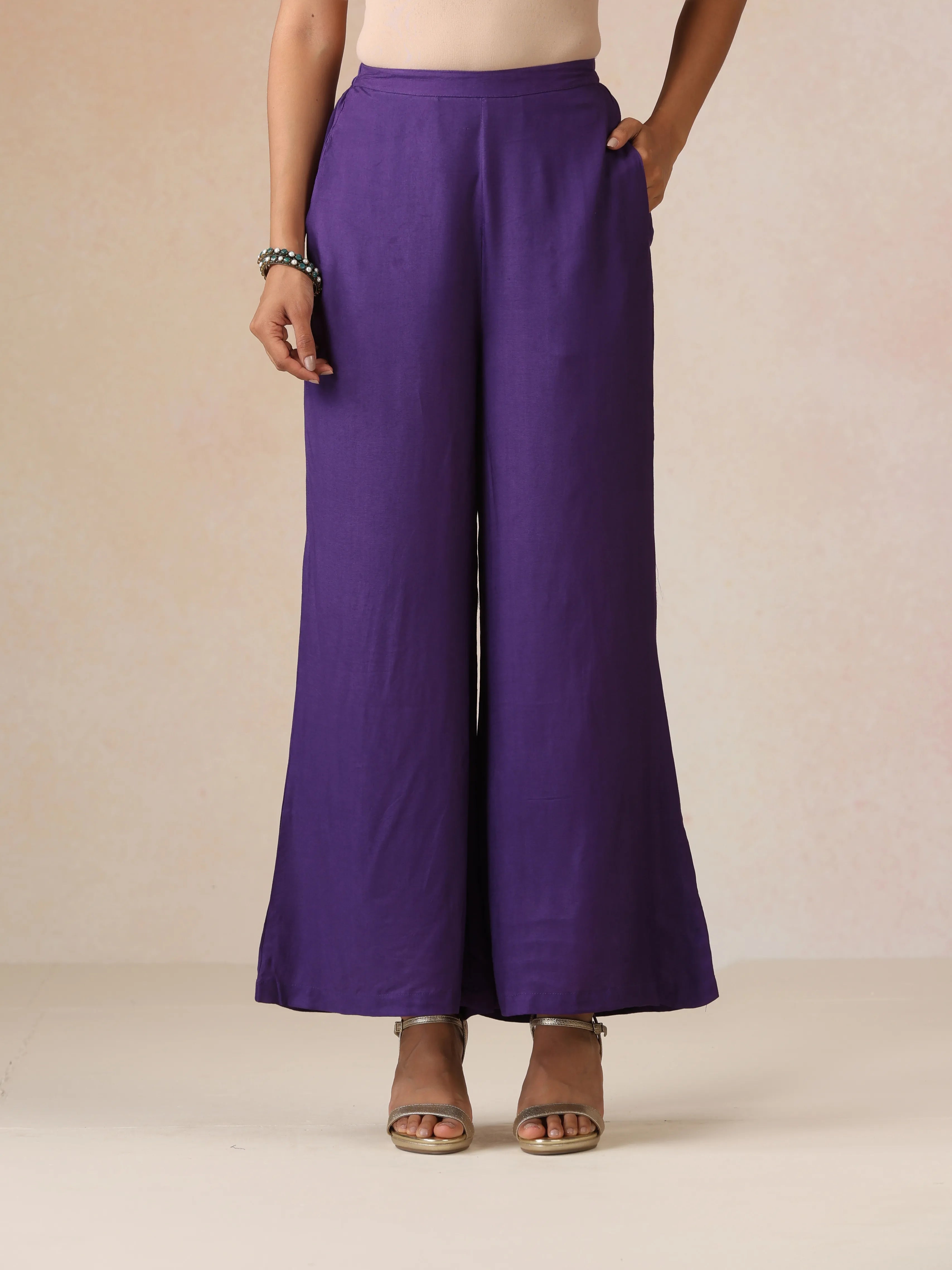 trueBrowns Purple Rose-Gold Foil Print Jacket and Flared Pants Co-ord Set