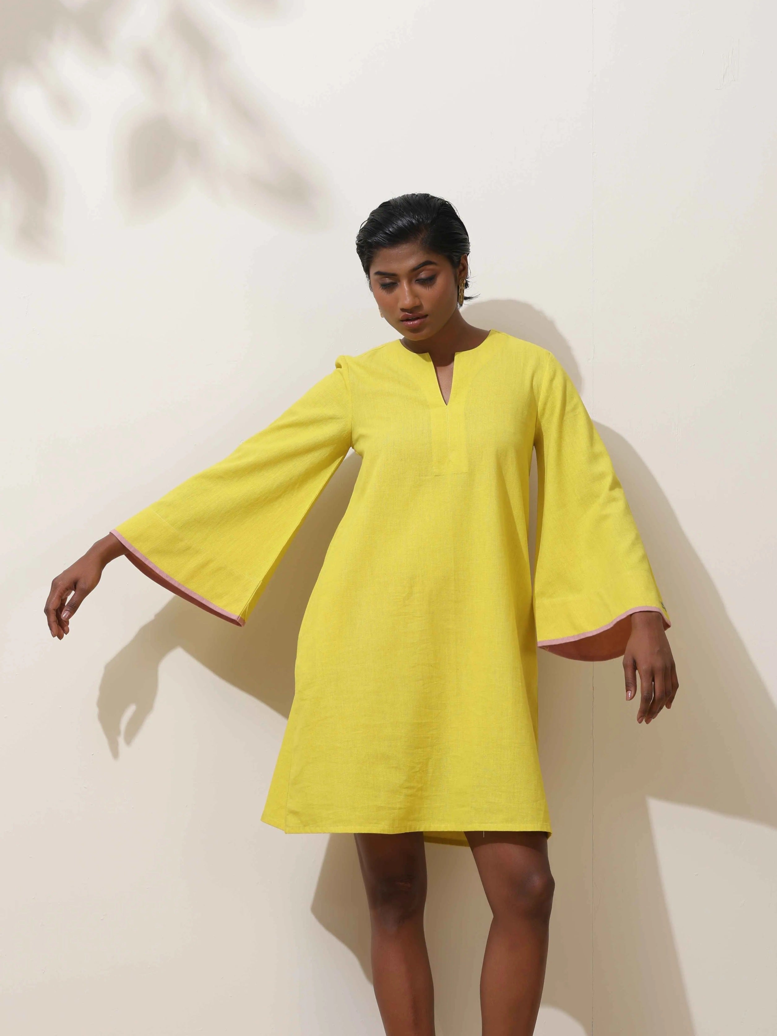 trueBrowns Lime Cotton Linen Dress