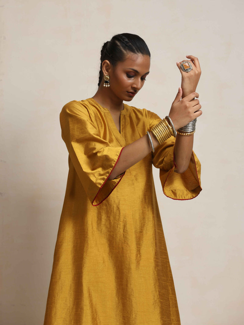 trueBrowns Gold Silk Kurta Set