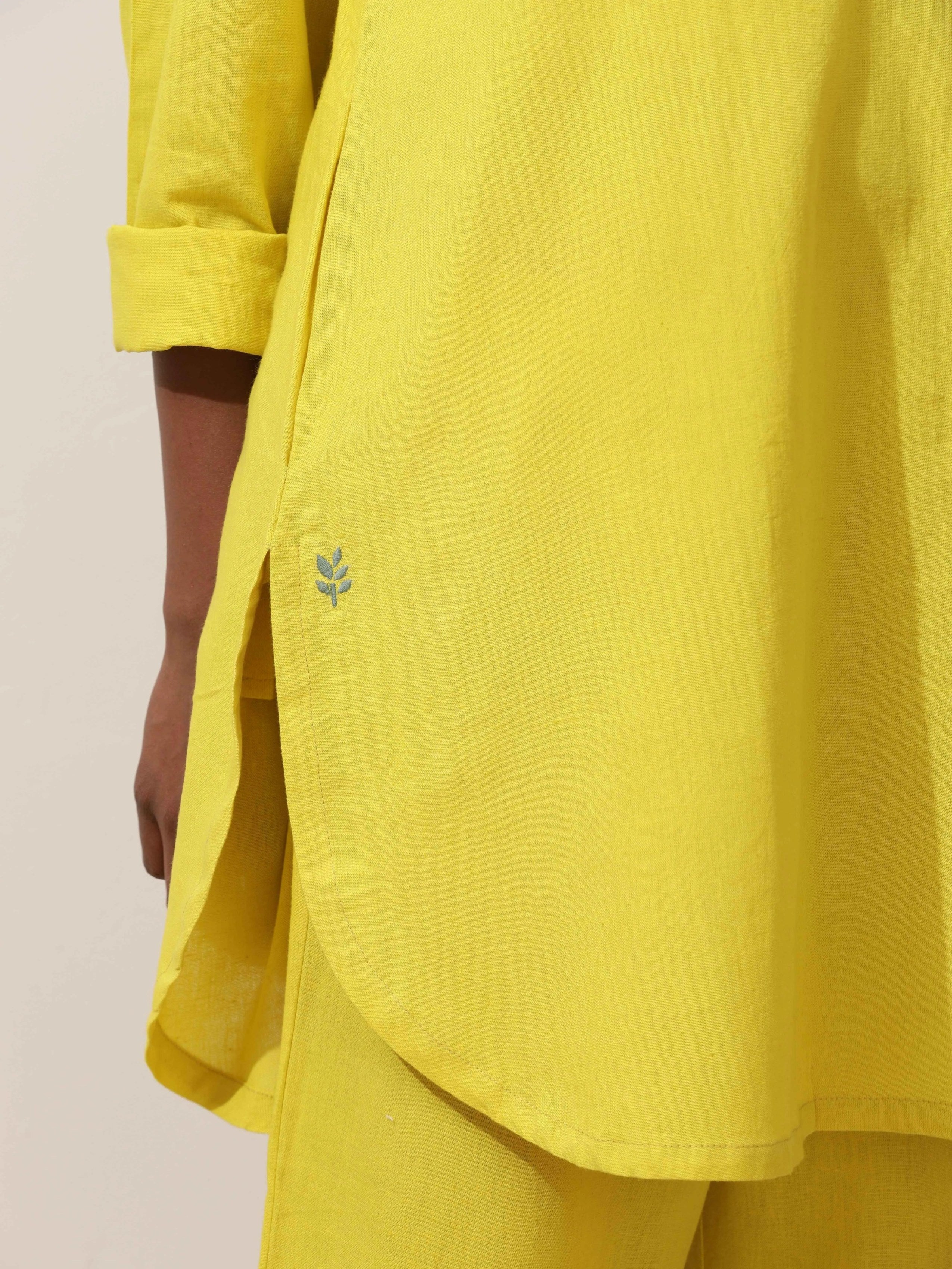 trueBrowns Lime Cotton Linen Kurta Co-Ord Set