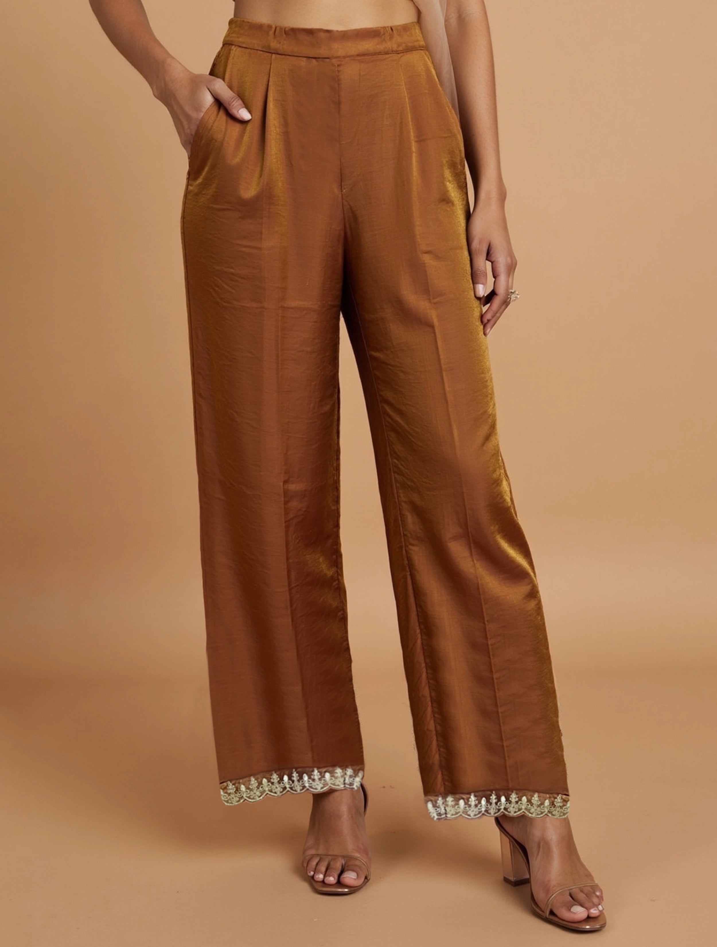 trueBrowns Brown All Over Embroidered Tissue Straight Kurta 3pc Set