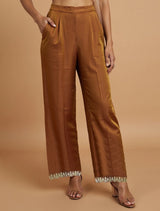 trueBrowns Brown All Over Embroidered Tissue Straight Kurta 3pc Set