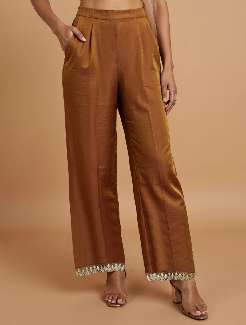 trueBrowns Brown All Over Embroidered Tissue Straight Kurta 3pc Set