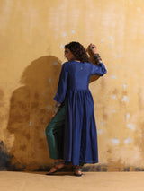 trueBrowns Blue Muslin Silk Anarkali Kurta Pant Set