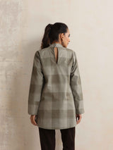 trueBrowns Green Check High Neck Winter Top