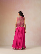 trueBrowns Pink Print Viscose Jacket Skirt Co-ord Set