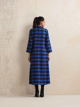 trueBrowns Blue Check Flared Winter Dress