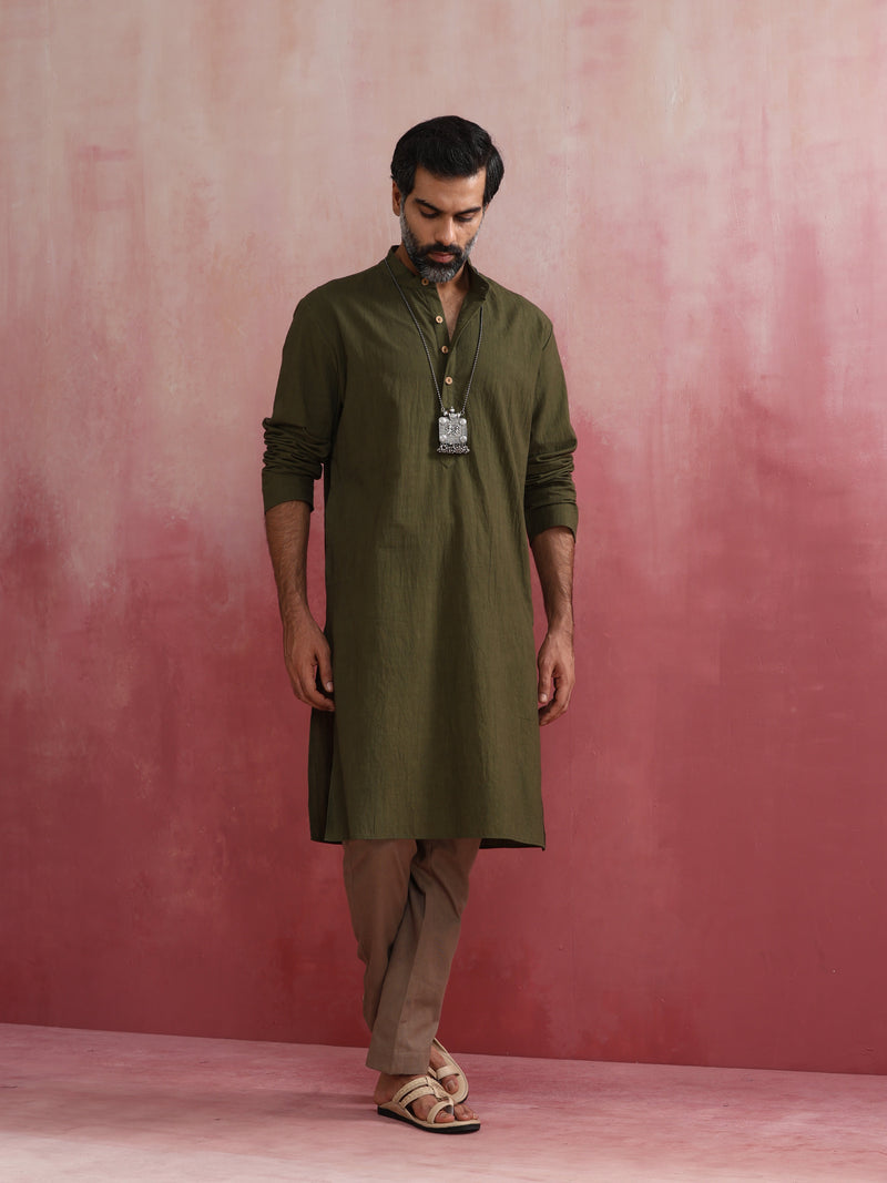 trueBrowns Men's Olive Kurta