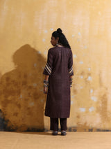 trueBrowns Brown Metallic High-Slit Straight Kurta Set