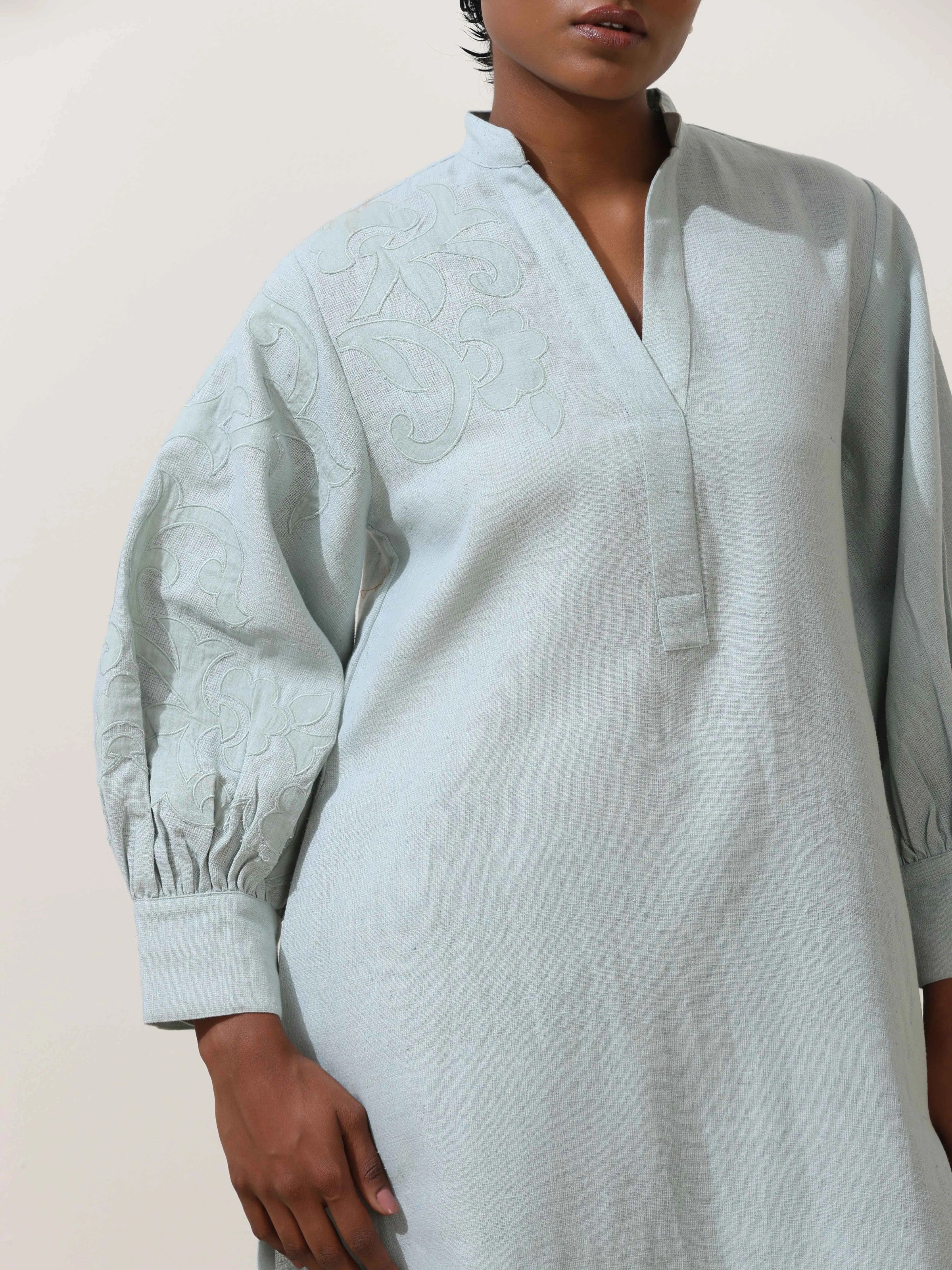 trueBrowns Nilah Blue Embroidered Natural Cotton Kurta Pant Set