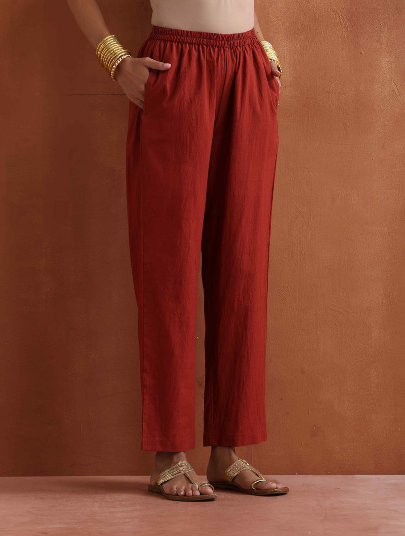 trueBrowns Rust Metallic Straight Kurta Set