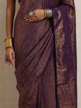 trueBrowns Purple Gold Lurex Ready To Wear Saree