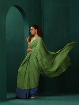 trueBrowns Green Muslin Silk Ready to Wear Saree