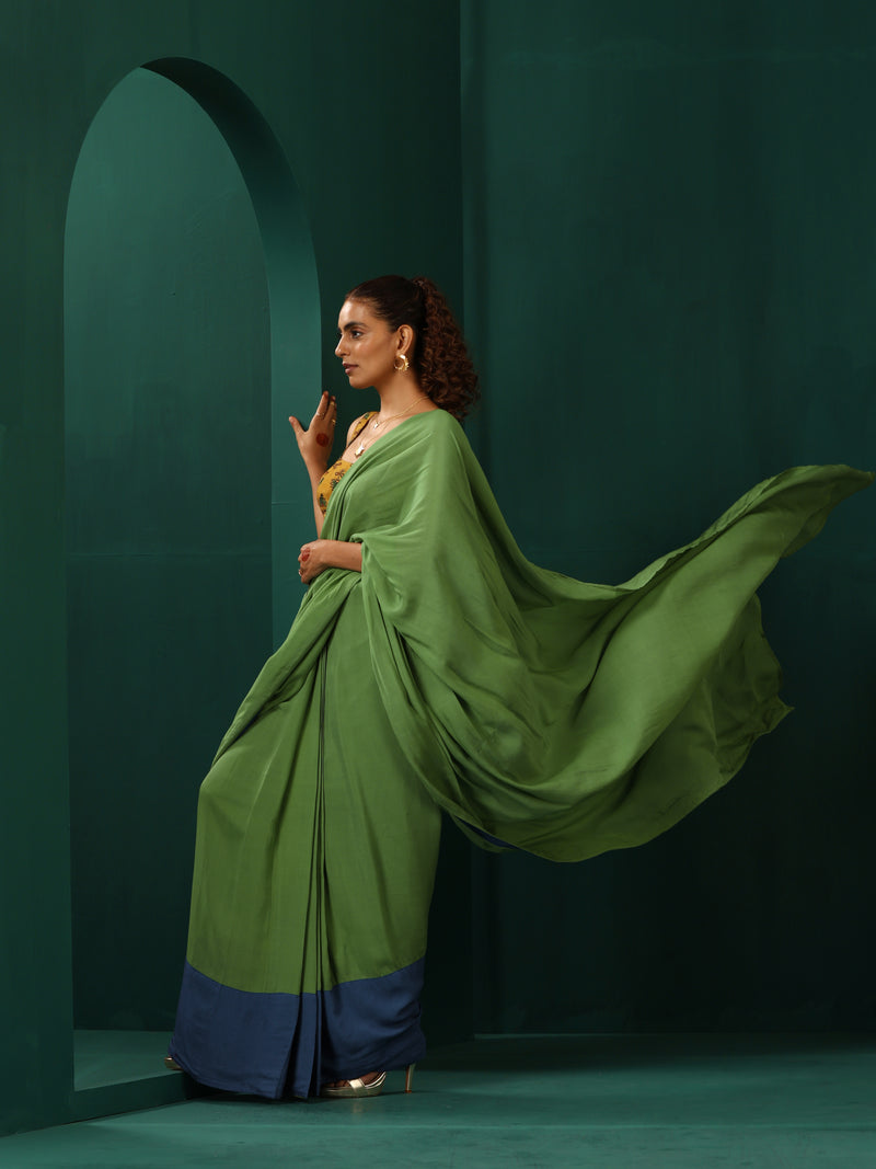 trueBrowns Green Muslin Silk Ready to Wear Saree