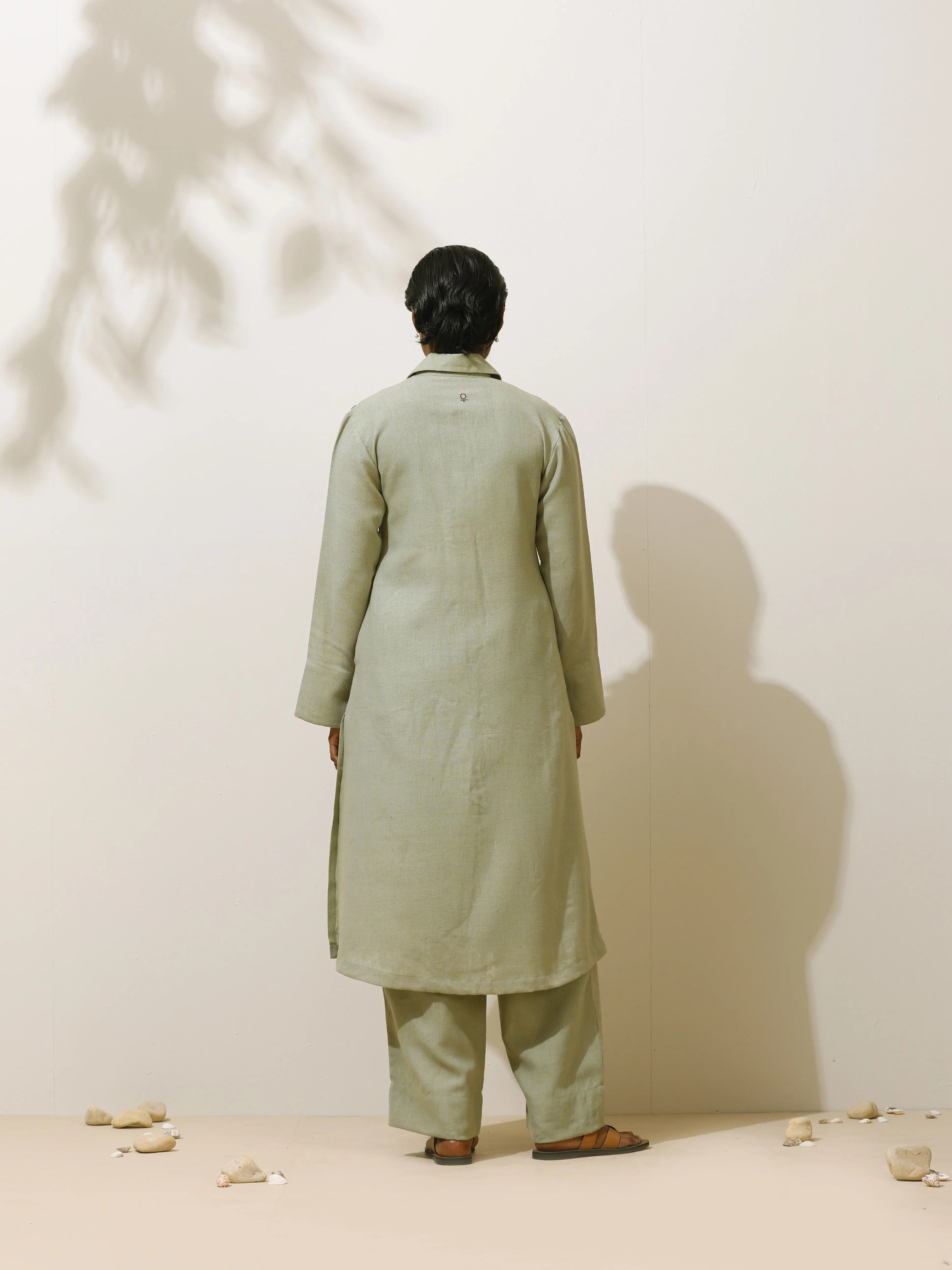 trueBrowns Clover Green Embroidered Natural Cotton Kurta Pant Set