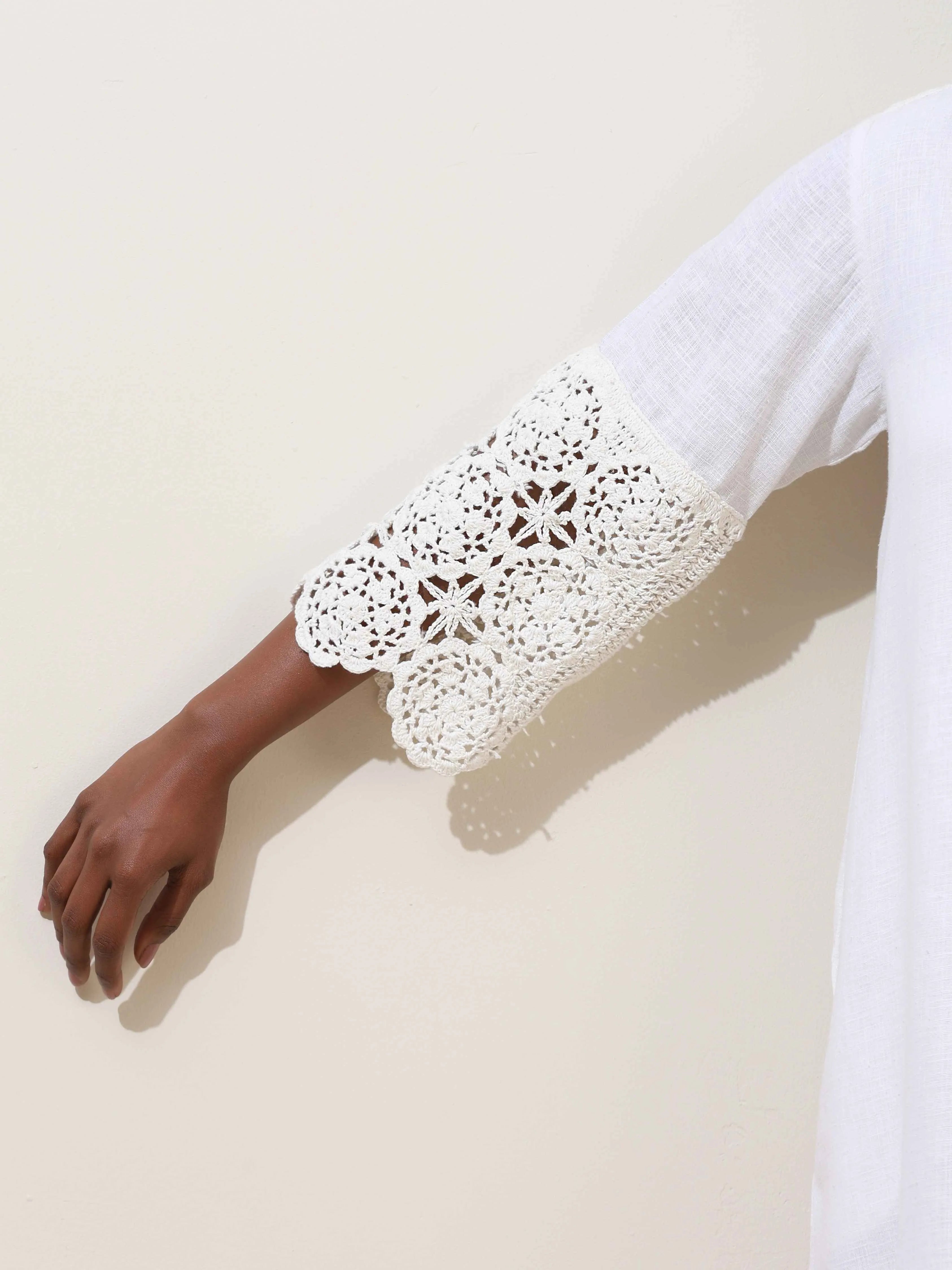 trueBrowns Neroli White Crochet Natural Cotton Short Dress