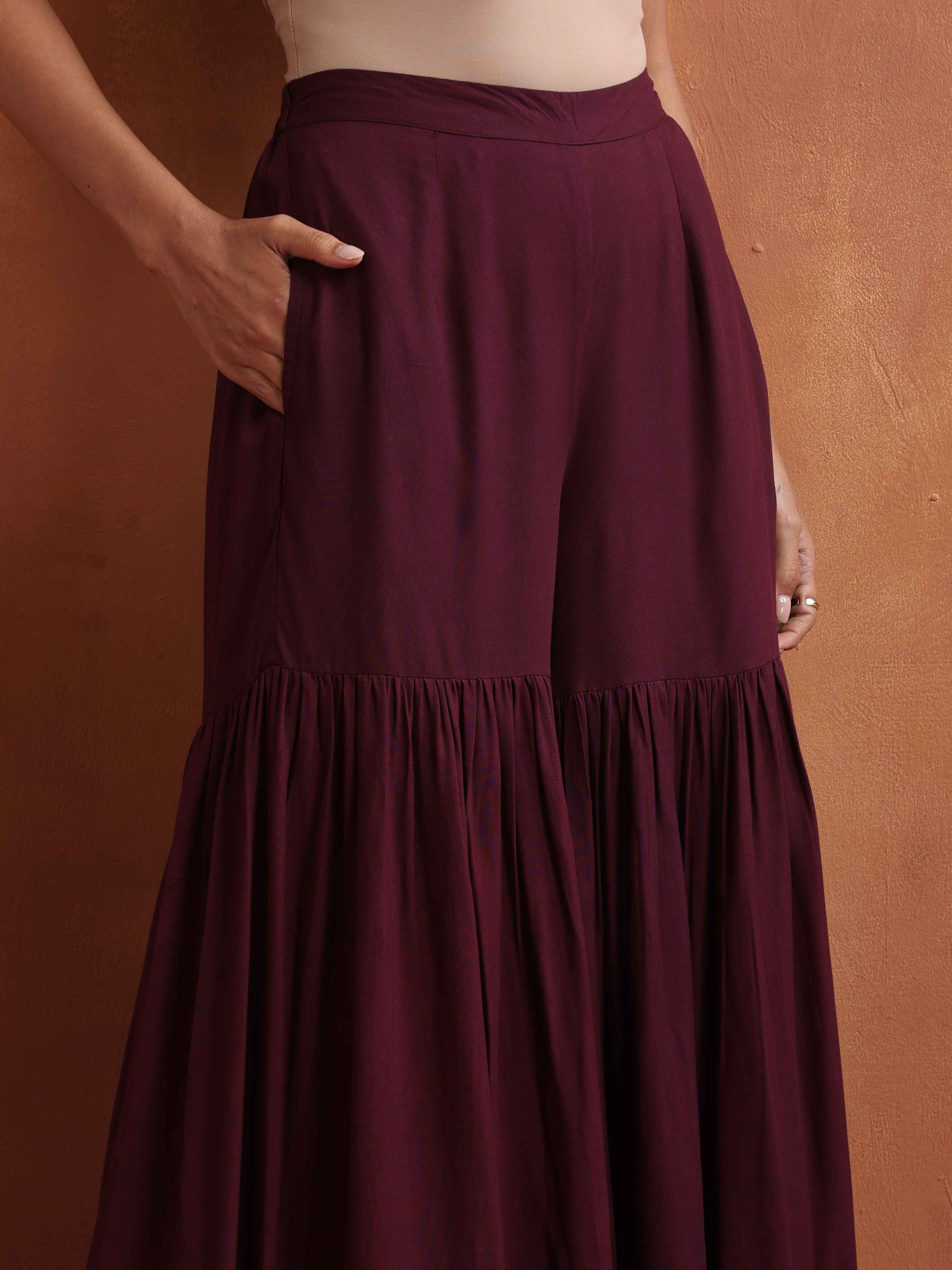 trueBrowns Purple Floral Print Sharara Set