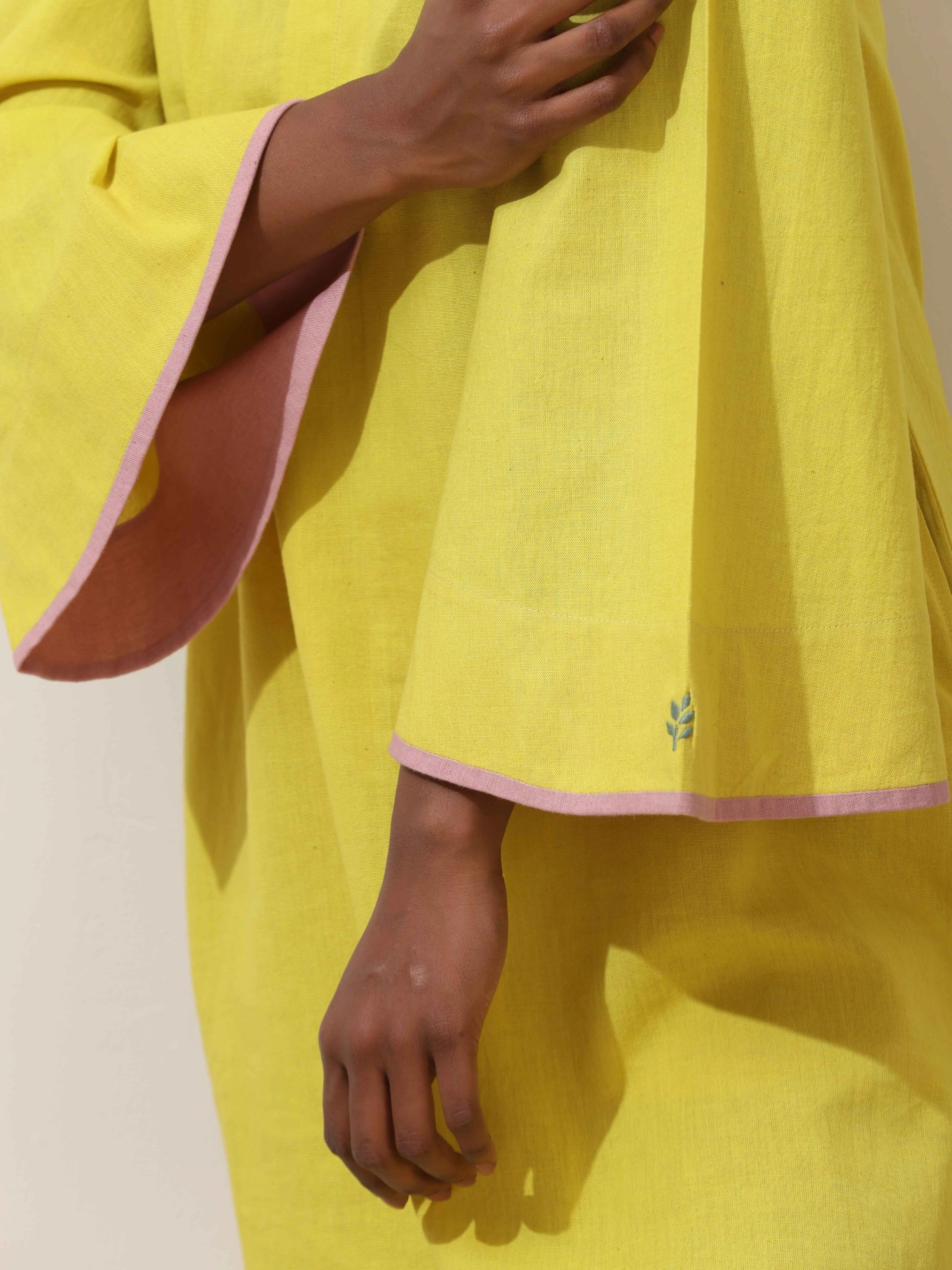 trueBrowns Lime Cotton Linen Dress