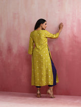 trueBrowns Lime Viscose Silk Kurta Set