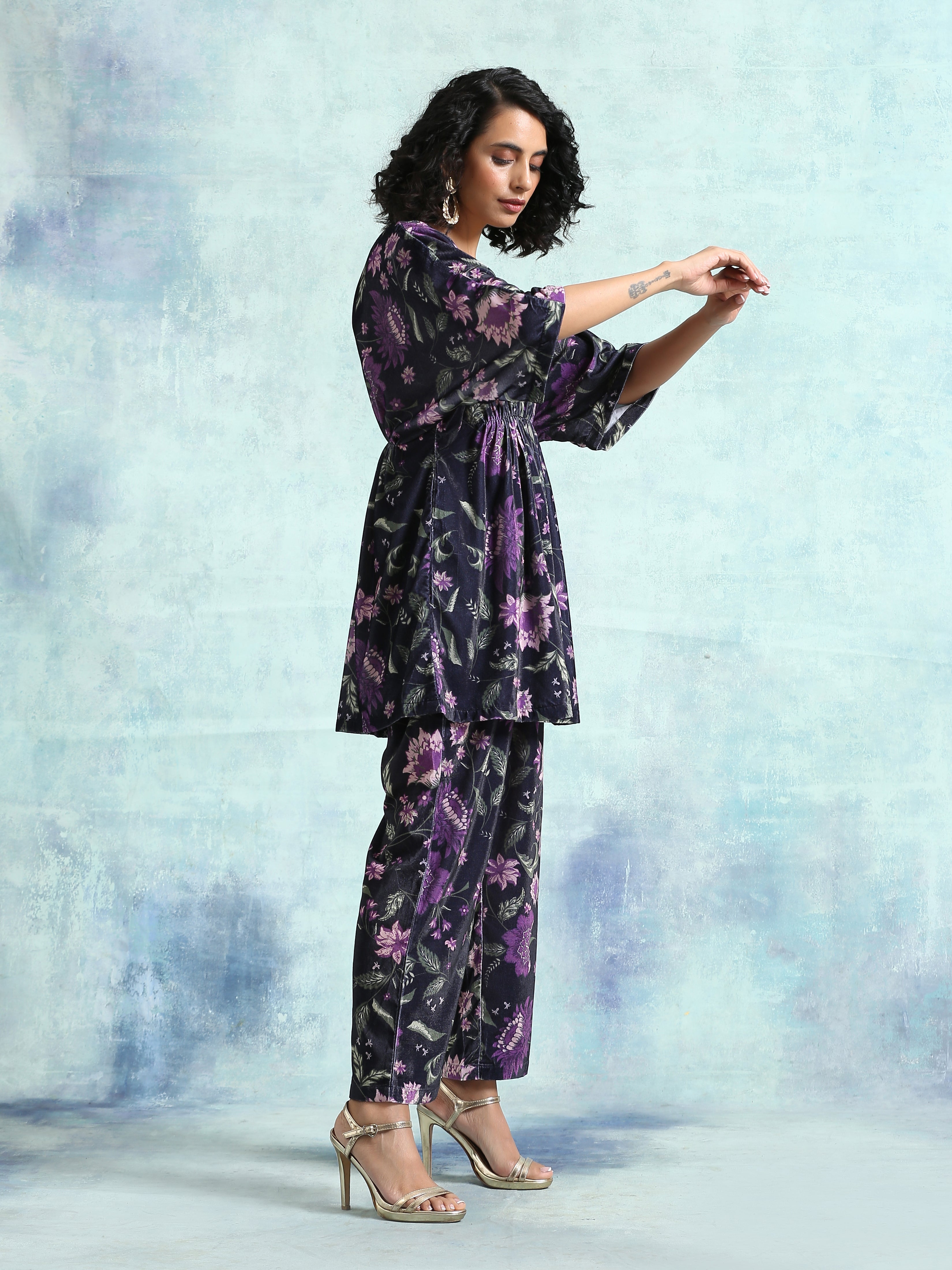 Black Printed Velvet Co-Ord Set