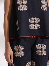 trueBrowns Black Cotton Print Top & Flared Pants Co-ord Set