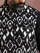 trueBrowns Men's Black Ikat Reversible Nehru Jacket