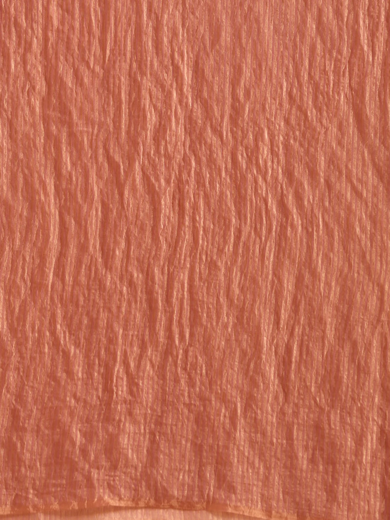 trueBrowns Peach Copper Tissue Saree With Unstitched Blouse
