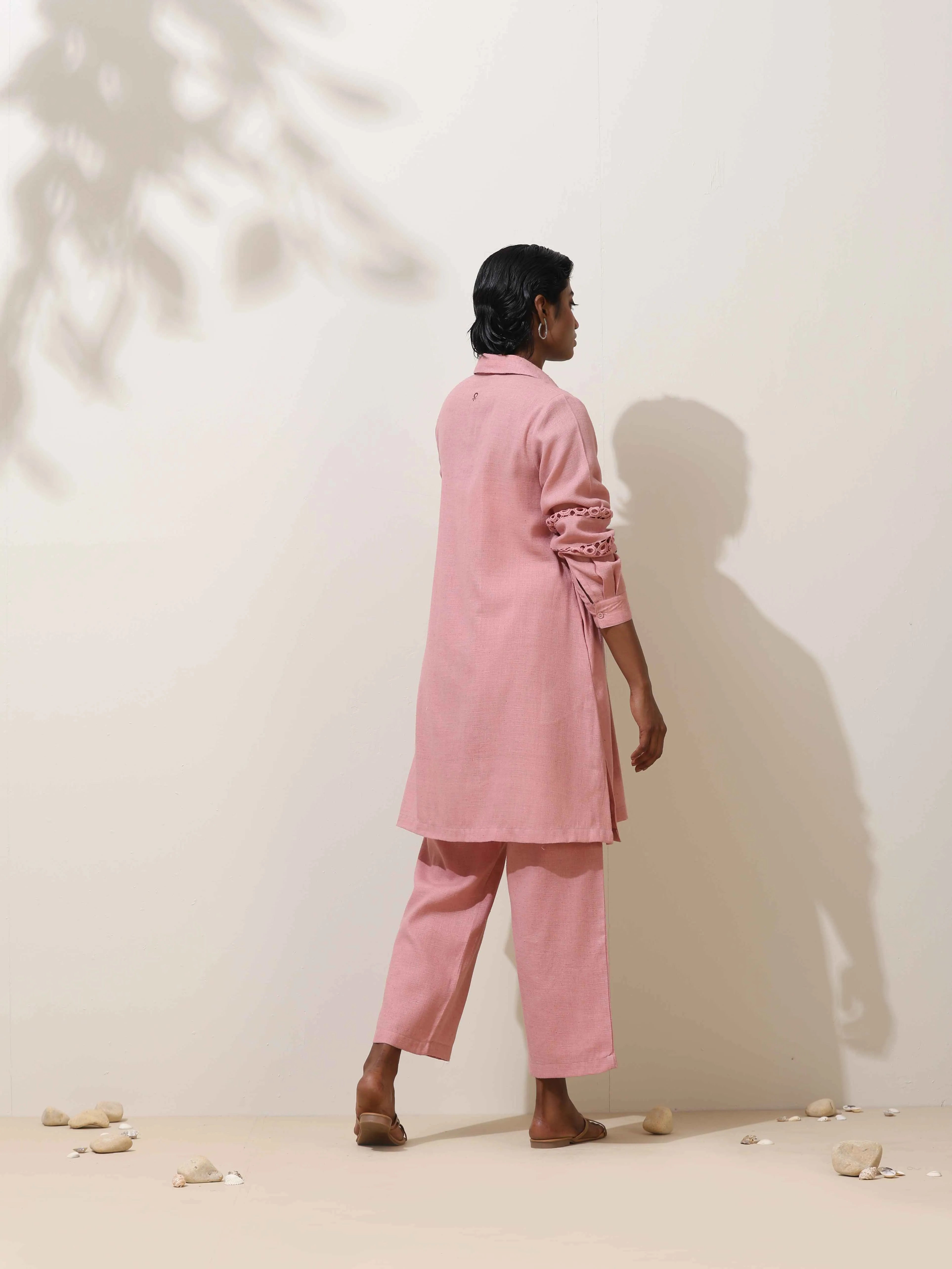 trueBrowns Sakura Pink Natural Cotton Kurta Co-ord Set