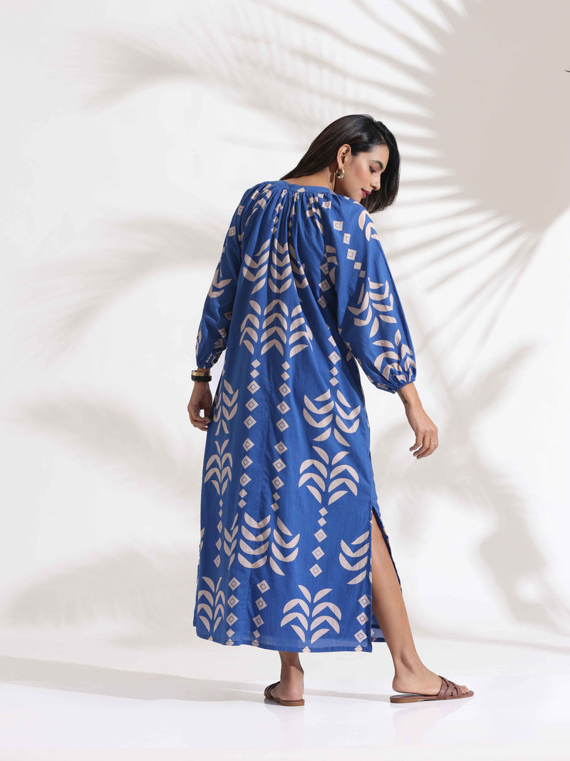 trueBrowns Blue Cotton Print Dress