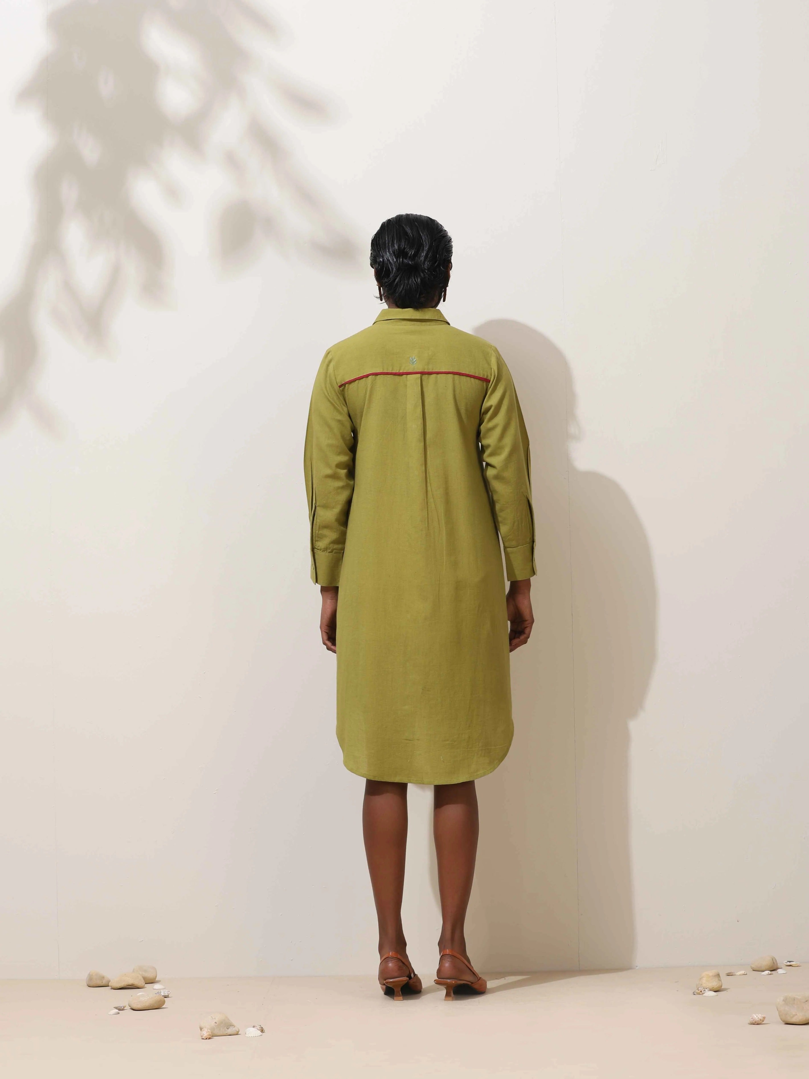 trueBrowns Pear Green Cotton Linen Dress