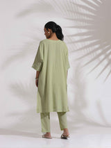 trueBrowns Green Cotton Floral Embroidered Kurta Co-ord Set