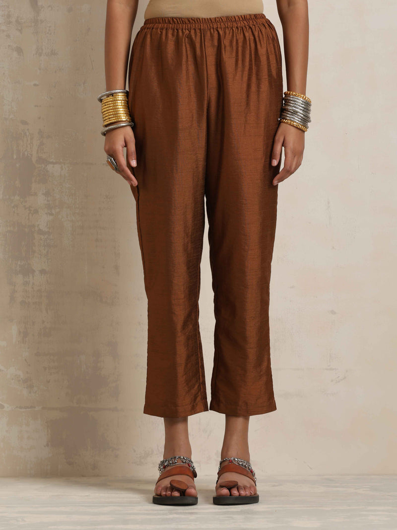 trueBrowns Gold Silk Straight Kurta Set