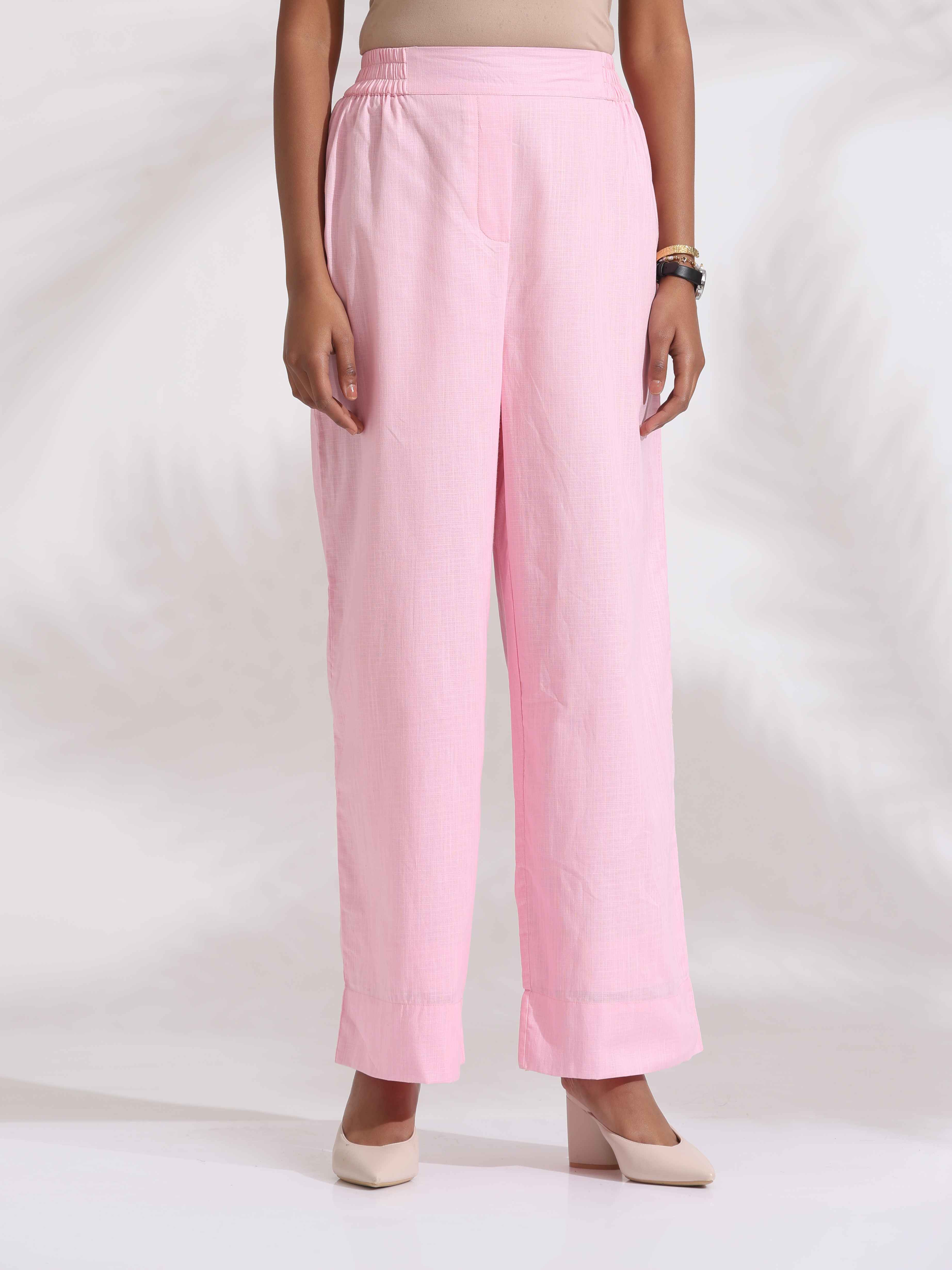 trueBrowns Pink Cotton Embroidered Kurta Set