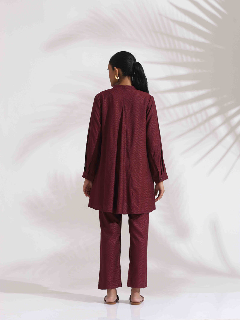 trueBrowns Maroon Dobby Co-ord Set