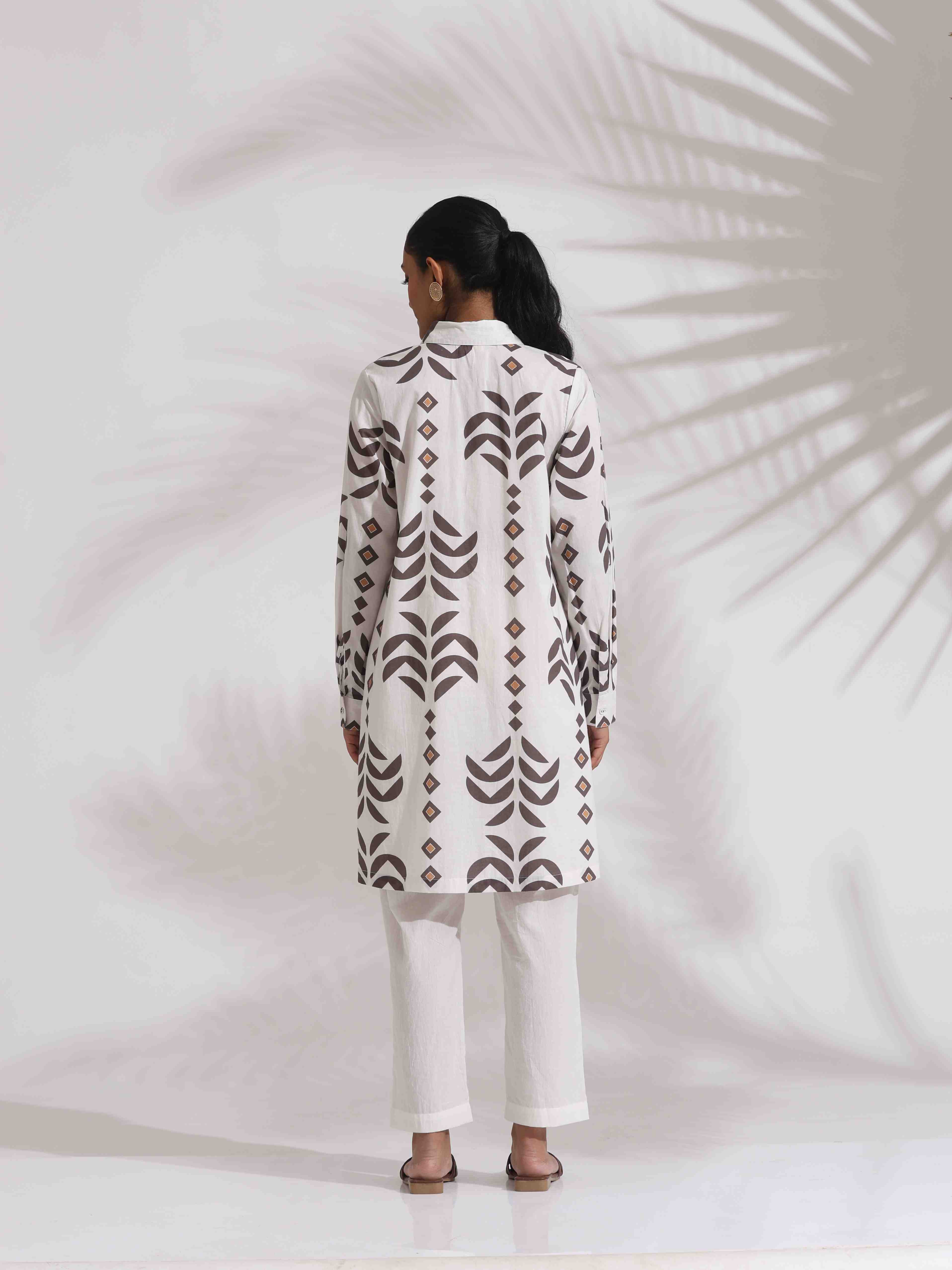 trueBrowns White Cotton Stripe Print Kurta Co-ord Set