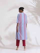 trueBrowns Blue Cotton Stripe Straight Kurta Set