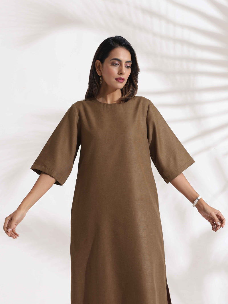 trueBrowns Brown Slub Dress