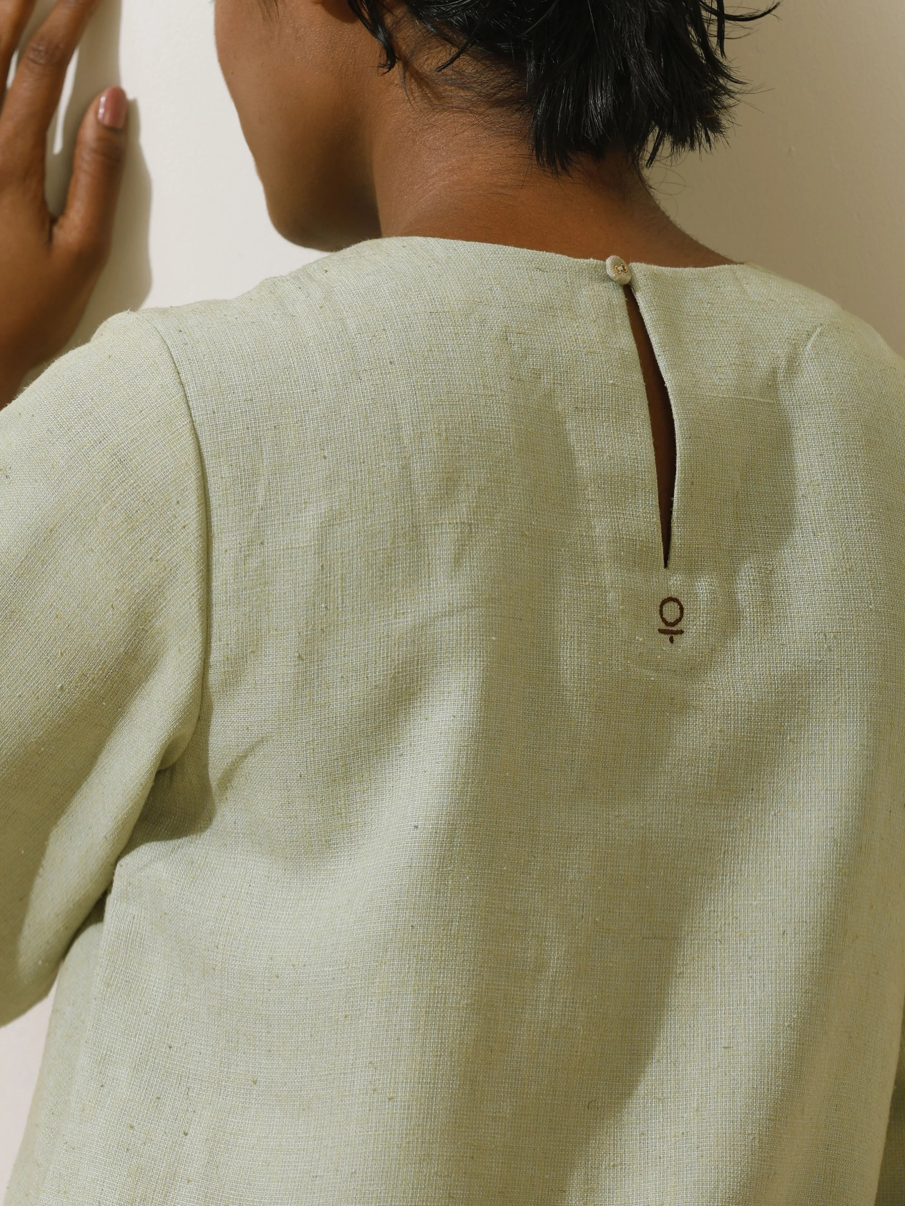 trueBrowns Patcholi Green Embroidered Natural Cotton Dress