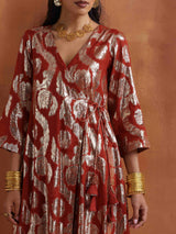 trueBrowns Rust Metallic Angrakha Kurta Set